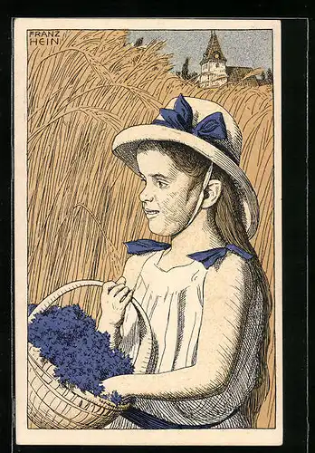 Künstler-AK Franz Hein: Mädchen mit Korb im Feld