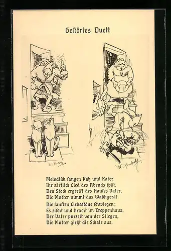 Künstler-AK Wilhelm Busch: Gestörtes Duett