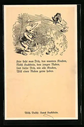 Künstler-AK Wilhelm Busch: Hier sieht man Fritz...., Hans Buckebein