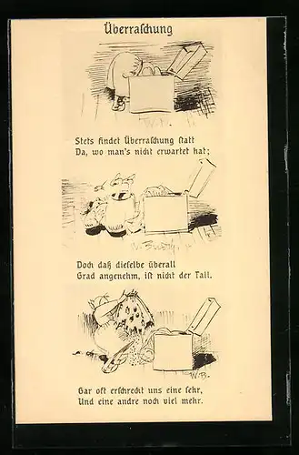 Künstler-AK Wilhelm Busch: Überraschung, Stets findet Überraschung statt