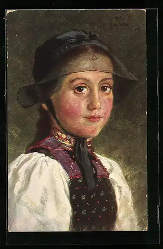 Künstler-AK Wilhelm Hasemann: Mädchen in Tracht mit Hut
