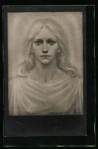 Künstler-AK Fidus: Lotoskönigin, junge blonde Frau mit strahlender Aura