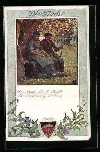 Künstler-AK Karl Friedrich Gsur: Deutscher Schulverein Nr.:195, Die Glocke, altes Paar auf einer Bank