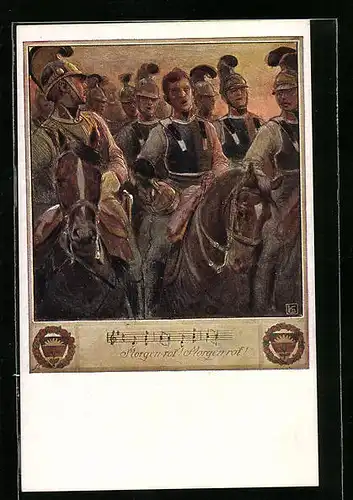 Künstler-AK Karl Friedrich Gsur: Deutscher Schulverein Nr.:558, Kürassiere in Uniform mit Kürass