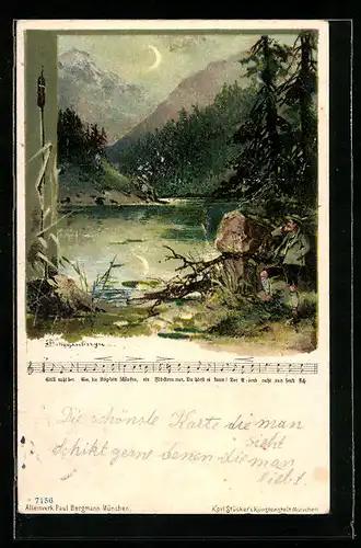 Künstler-AK Theodor Guggenberger: Jägersmann am Ufer eines Sees