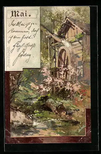 Künstler-AK Theodor Guggenberger: Mai, Allegorie, Wassermühle