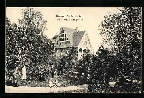 AK Wörishofen, Villa Dr. Baumgarten mit Gästen