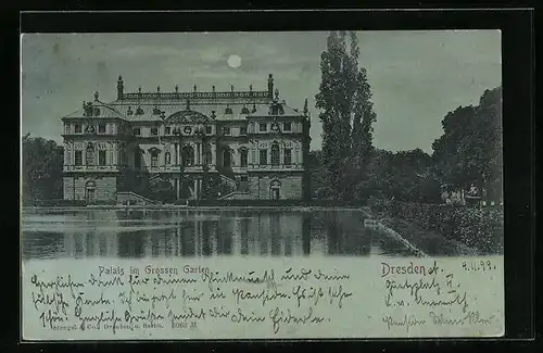 Mondschein-AK Dresden, Plais im Grossen Garten