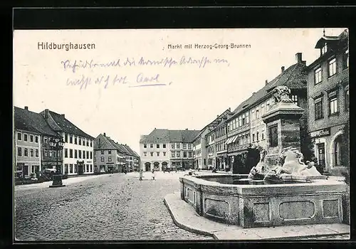 AK Hildburghausen, Markt mit Herzog-Georg-Brunnen