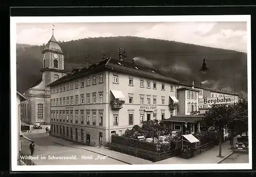 AK Wildbad /Schwarzwald, Hotel Post und Kirche