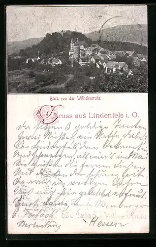 AK Lindenfels i. O., Blick von der Wilhelmsruhe auf die Stadt