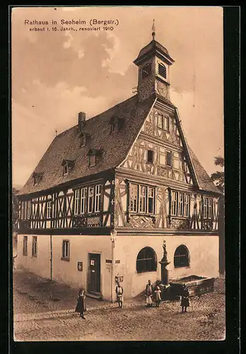 AK Seeheim-Jugenheim, Blick auf das Rathaus mit Brunnen