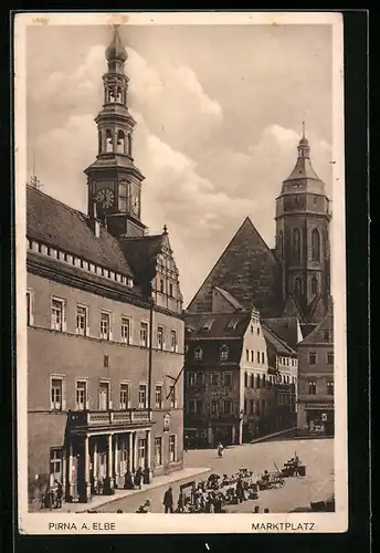 AK Pirna / Elbe, Blick auf den Marktplatz mit Kirche