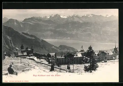 AK Rigi-Kaltbad, Ortsansicht mit Alpen