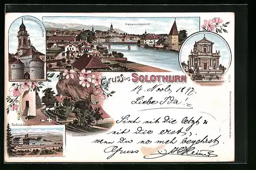 Lithographie Solothurn, Gesamtansicht mit Kurhaus Weissenstein