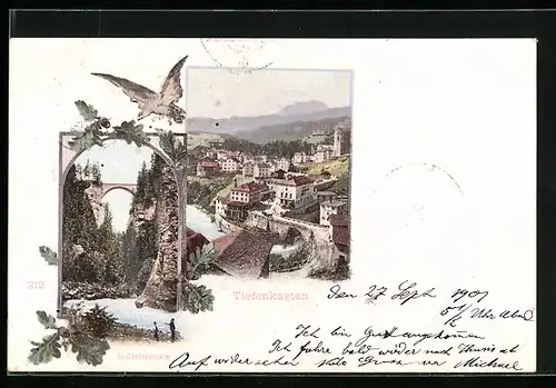 AK Tiefencastel, Ortsansicht mit Solisbrücke