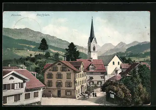 AK Nesslau, Dorfplatz mit Kirche