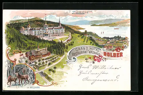 Lithographie Zürich, Grand Hotel, Restaurant Waldhaus Dolder