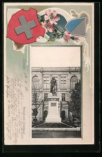 Präge-AK Zürich, Pestalozzi-Denkmal, Wappen