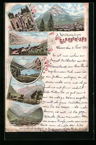 Lithographie Glarus /Glarnderland, Obstalden, Thalalpsee, Linthal