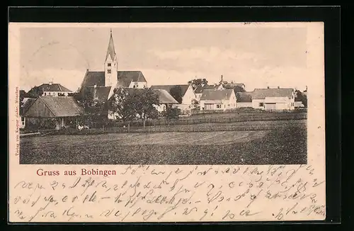 AK Bobingen, Ortsansicht mit Kirche