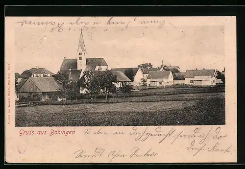AK Bobingen, Ortsansicht mit Kirche