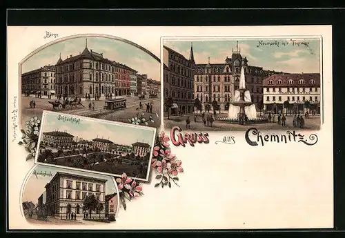 Lithographie Chemnitz, Börse und Reichsbank