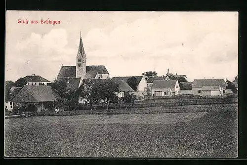 AK Bobingen, Ortspartie mit Kirche