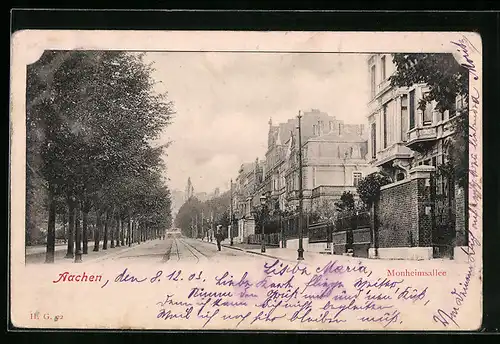 AK Aachen, Monheimsallee, Blick die Strasse hinunter