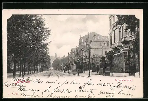 AK Aachen, Monheimsallee, Blick die Strasse hinunter