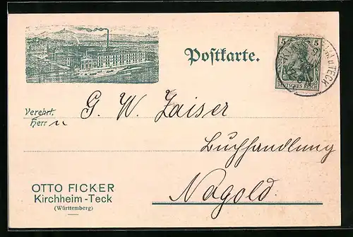 AK Kirchheim-Teck /Württemberg, Rechnung von Otto Ficker