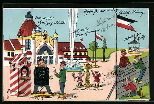 Lithographie Düsseldorf, Bahnhof, Holzspielzeug