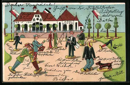 Lithographie Düsseldorf, Ausstellung, Menschen und Tiere als Holzspielzeug