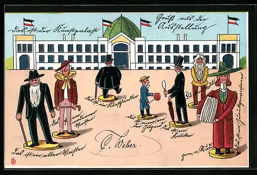 Lithographie Düsseldorf, Besucher der Ausstellung als Holzspielzeug