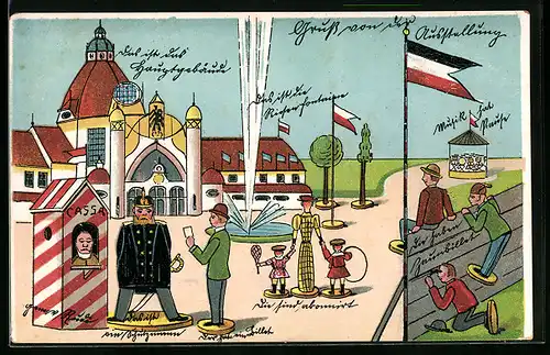 Lithographie Düsseldorf, Ausstellung, Polizist als Holzspielzeug dargestellt