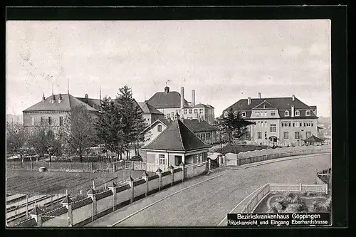 AK Göppingen, Bezirkskrankenhaus, Rückansicht und Eingang Eberhardstrasse