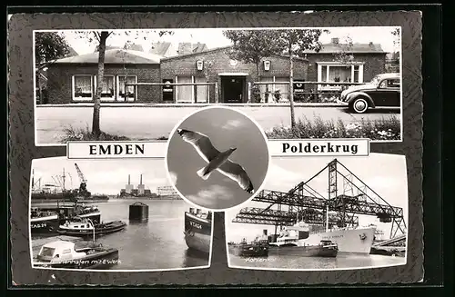 AK Emden, Gasthaus Polderkrug am Nordkai, Hafenpartien