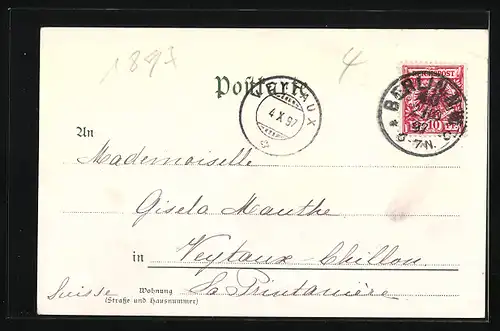 Lithographie Berlin-Tiergarten, Siegessäule mit Springbrunnen