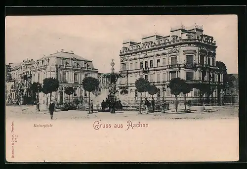 AK Aachen, Kaiserplatz mit Springbrunnen