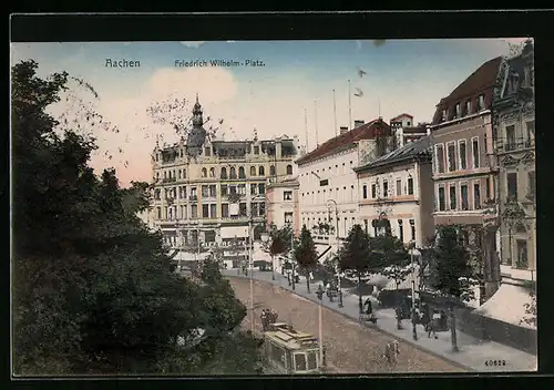 AK Aachen, Friedrich-Wilhelm-Platz mit Strassenbahn