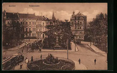 AK Aachen, Hansemannplatz mit Strassenbahnen aus der Vogelschau