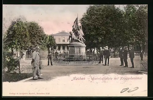 AK Aachen, Bahnhofsplatz mit Kriegerdenkmal