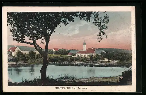 AK Burgwalden bei Augsburg, Ortsansicht hinter Wasser