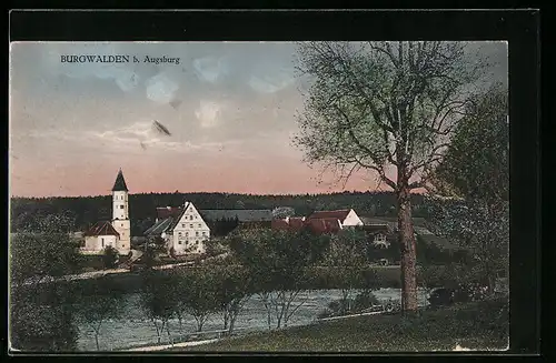 AK Burgwalden bei Augsburg, Ortsansicht mit Kirche