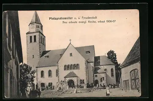 AK Pfalzgrafenweiler o. a. Freudenstadt, Neu erbaute evangelische Kirche