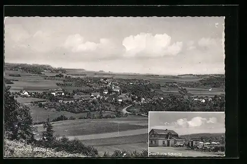 AK Pesch /Eifel, Gesamtansicht aus der Vogelschau, Gasthaus Schmitz