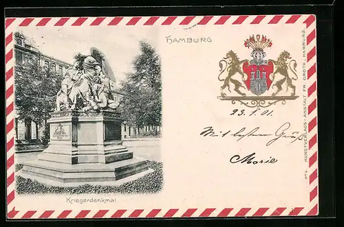 AK Hamburg-Neustadt, Kriegerdenkmal, Geprägtes Wappen