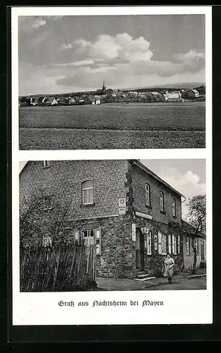 AK Nachtsheim, Ortsansicht mit Gasthaus Tannengrün