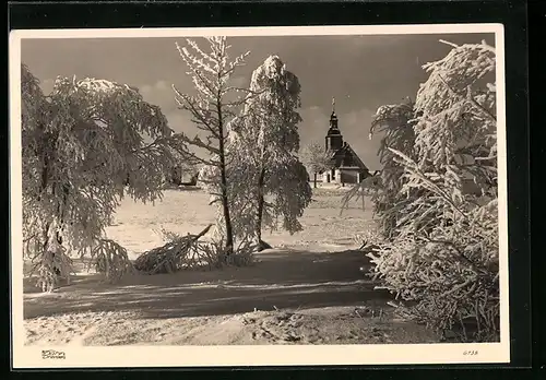 Foto-AK Walter Hahn, Dresden, Nr. 6138: Blick auf Kirche, Schneelandschaft