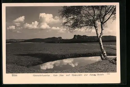 Foto-AK Walter Hahn, Dresden, Nr. 1040: Elbsandsteingebirge, Hohe Liebe mit Falkenstein und hohem Torstein